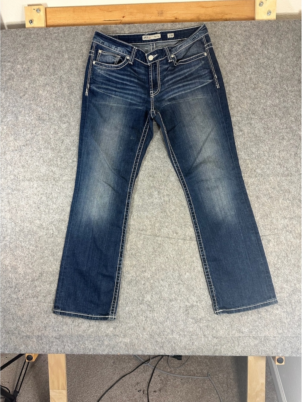 BKE Payton Bootcut Jeans Women's 31R Dark Wash Stretch Low Rise Button Pockets